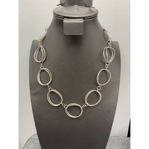 Silver Tone Twisted & Plain Circles Necklace Length 26 Inches